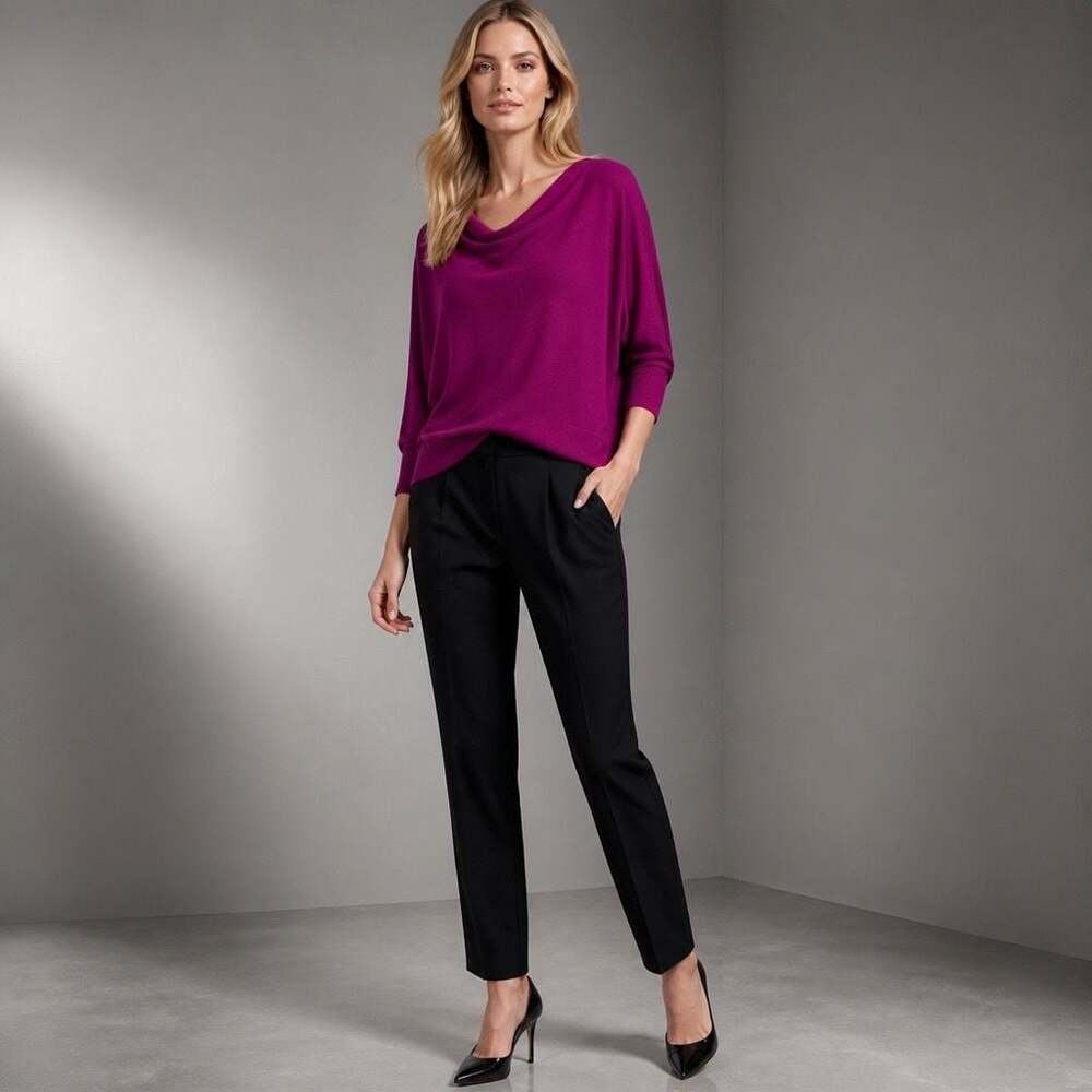 Chico's Touch of Cashmere Drape Neck Pullover Sweater in Blooming Dahlia